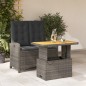 vidaXL Juego de comedor jardín 2 pzas con cojines ratán sintético gris