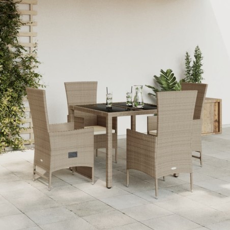 vidaXL Set comedor de jardín 5 pzas con cojines ratán sintético beige