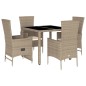 vidaXL Set comedor de jardín 5 pzas con cojines ratán sintético beige vidaXL Set comedor de jardín 5 pzas con cojines ratán sintético beige