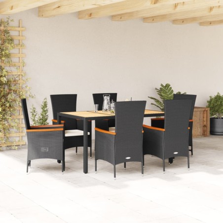 vidaXL Set de comedor de jardín 7 pzas y cojines ratán sintético negro