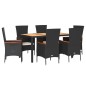 vidaXL Set de comedor de jardín 7 pzas y cojines ratán sintético negro vidaXL Set de comedor de jardín 7 pzas y cojines ratán sintético negro