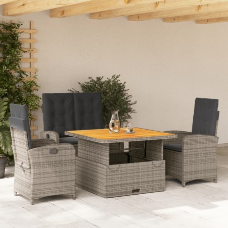 vidaXL Juego de comedor de jardín 4 piezas con cojines ratán PE gris