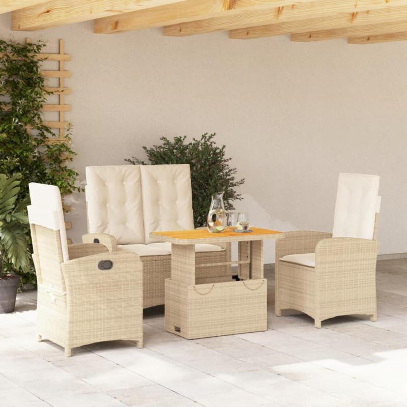 vidaXL Set de comedor jardín con cojines 4 pzas ratán sintético beige vidaXL Set de comedor jardín con cojines 4 pzas ratán sintético beige