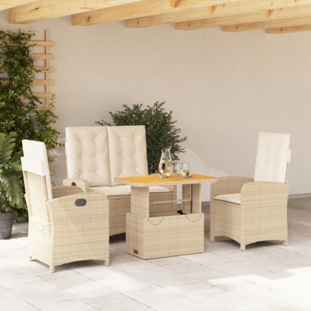 vidaXL Set de comedor jardín con cojines 4 pzas ratán sintético beige