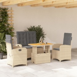 vidaXL Set de comedor jardín con cojines 4 pzas ratán sintético beige