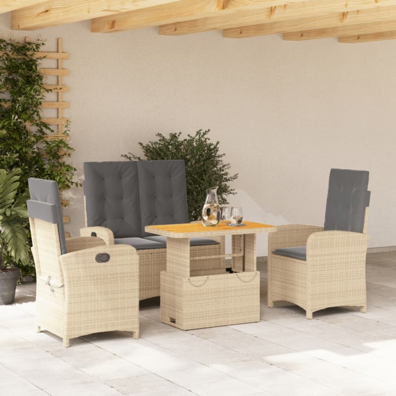 vidaXL Set de comedor jardín con cojines 4 pzas ratán sintético beige vidaXL Set de comedor jardín con cojines 4 pzas ratán sintético beige