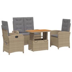 vidaXL Set de comedor jardín con cojines 4 pzas ratán sintético beige