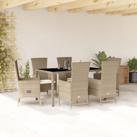 vidaXL Set comedor de jardín 7 pzas con cojines ratán sintético beige
