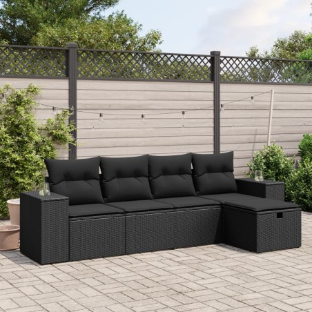 vidaXL Set de muebles de jardín 5 pzas y cojines ratán sintético negro