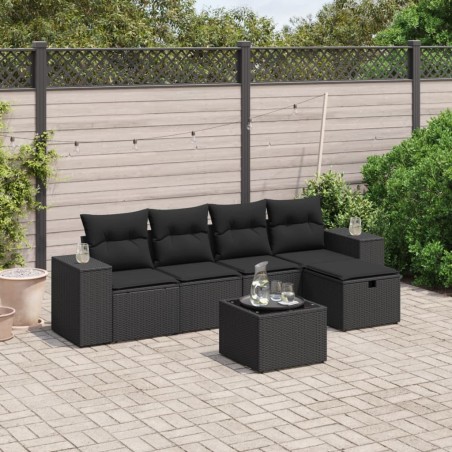 vidaXL Set de sofás de jardín 6 piezas y cojines ratán sintético negro