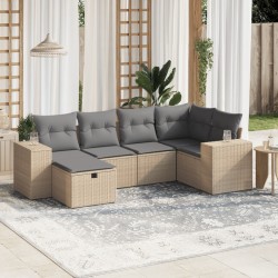 vidaXL Juego de sofás jardín con cojines beige mezcla 6 pzas ratán PE