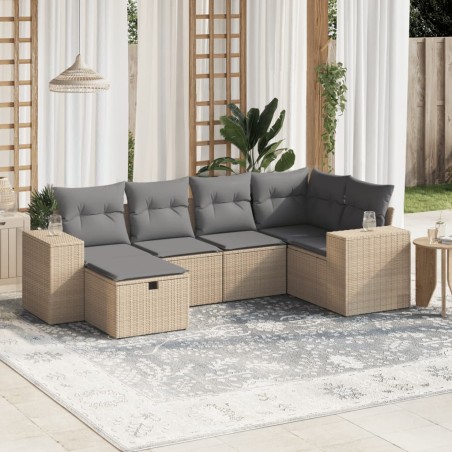 vidaXL Juego de sofás jardín con cojines beige mezcla 6 pzas ratán PE
