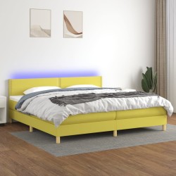 vidaXL Cama box spring con colchón y LED tela verde 200x200 cm