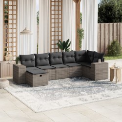 vidaXL Set de sofás de jardín 7 piezas con cojines ratán PE gris