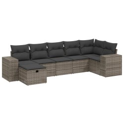 vidaXL Set de sofás de jardín 7 piezas con cojines ratán PE gris