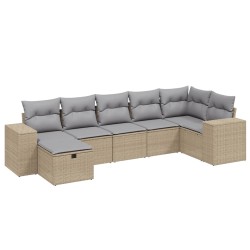 vidaXL Juego de sofás jardín con cojines beige mezcla 7 pzas ratán PE
