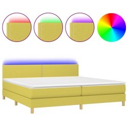 vidaXL Cama box spring con colchón y LED tela verde 200x200 cm