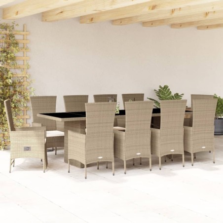 vidaXL Set comedor de jardín 7 pzas con cojines ratán sintético beige