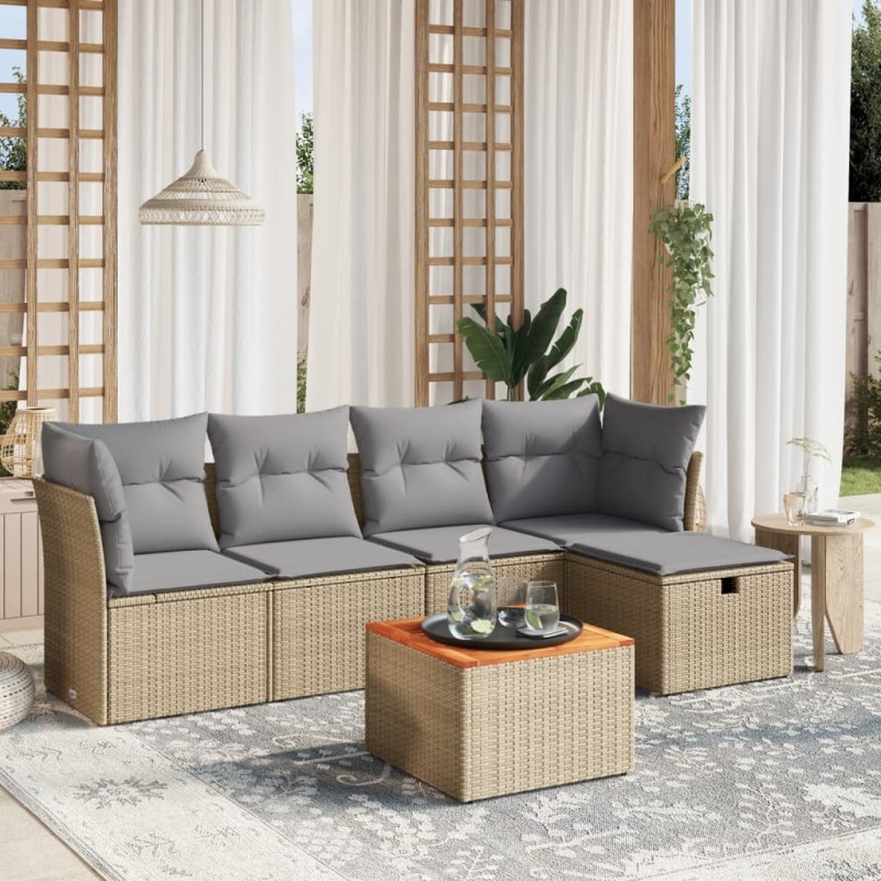 vidaXL Juego de sofás jardín con cojines beige mezcla 6 pzas ratán PE vidaXL Juego de sofás jardín con cojines beige mezcla 6 pzas ratán PE