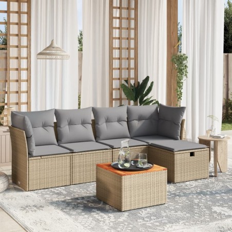 vidaXL Juego de sofás jardín con cojines beige mezcla 6 pzas ratán PE