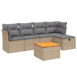 vidaXL Juego de sofás jardín con cojines beige mezcla 6 pzas ratán PE
