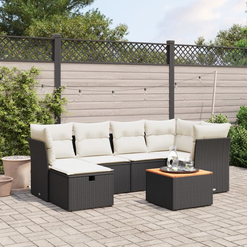 vidaXL Set de comedor de jardín 7 pzas y cojines ratán sintético negro vidaXL Set de comedor de jardín 7 pzas y cojines ratán sintético negro