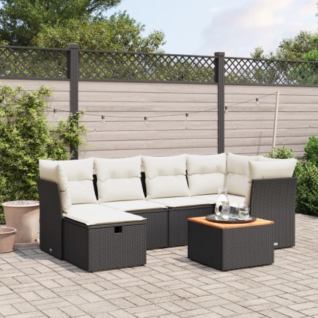 vidaXL Set de comedor de jardín 7 pzas y cojines ratán sintético negro