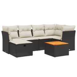 vidaXL Set de comedor de jardín 7 pzas y cojines ratán sintético negro