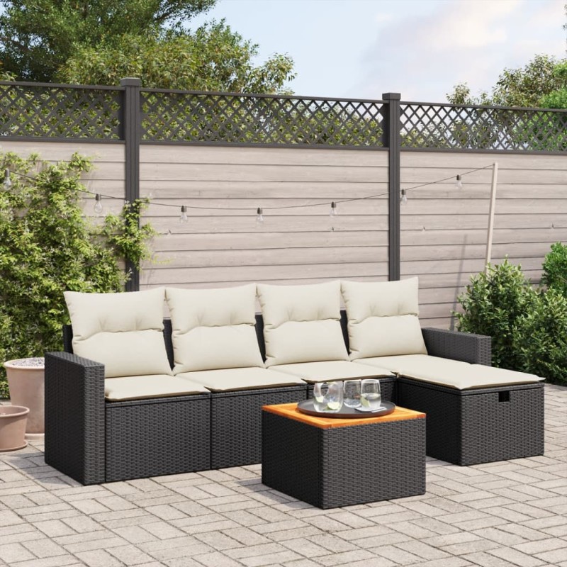 vidaXL Set de sofás de jardín 6 piezas y cojines ratán sintético negro vidaXL Set de sofás de jardín 6 piezas y cojines ratán sintético negro