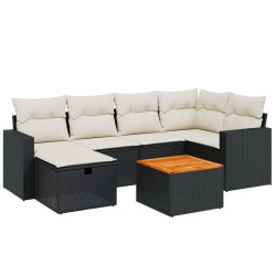 vidaXL Set de comedor de jardín 7 pzas y cojines ratán sintético negro