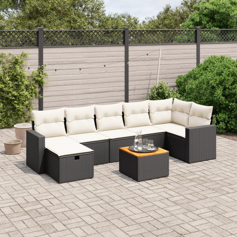 vidaXL Set de sofás de jardín 8 piezas y cojines ratán sintético negro vidaXL Set de sofás de jardín 8 piezas y cojines ratán sintético negro