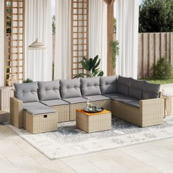 vidaXL Juego de sofás jardín con cojines beige mezcla 9 pzas ratán PE