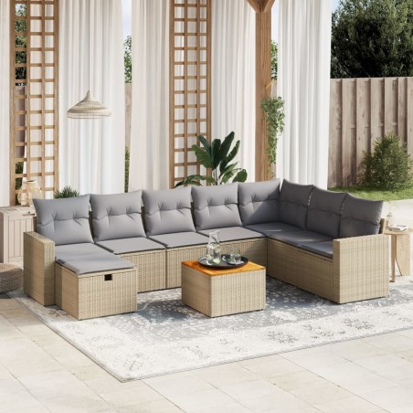 vidaXL Juego de sofás jardín con cojines beige mezcla 9 pzas ratán PE