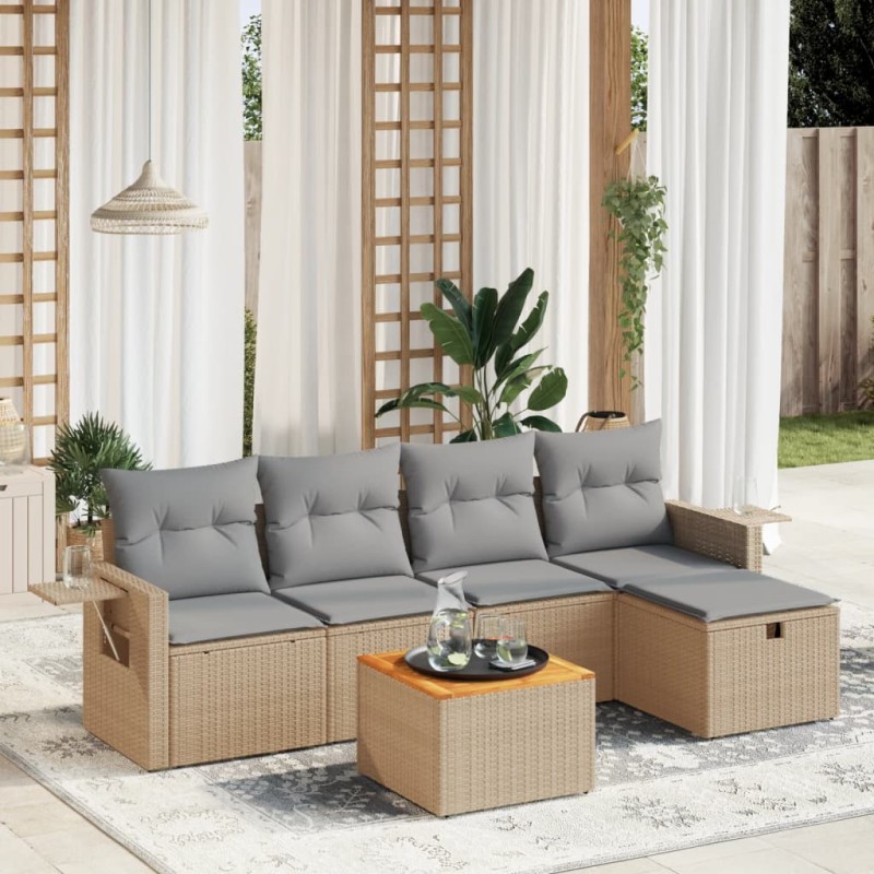 vidaXL Juego de sofás jardín con cojines beige mezcla 6 pzas ratán PE