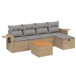 vidaXL Juego de sofás jardín con cojines beige mezcla 6 pzas ratán PE