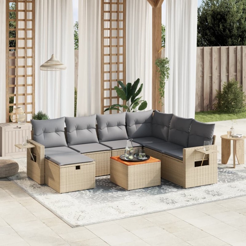 vidaXL Juego de sofás jardín con cojines beige mezcla 8 pzas ratán PE vidaXL Juego de sofás jardín con cojines beige mezcla 8 pzas ratán PE