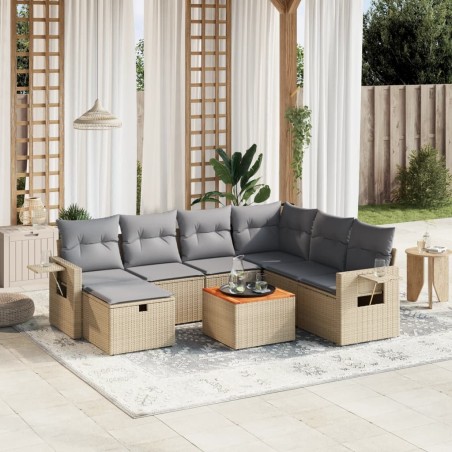 vidaXL Juego de sofás jardín con cojines beige mezcla 8 pzas ratán PE