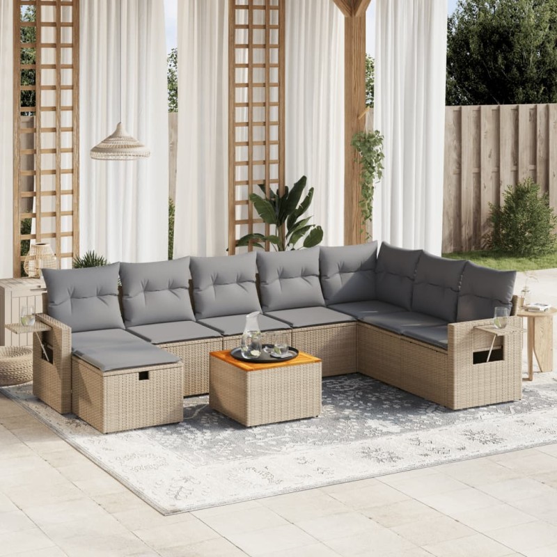 vidaXL Juego de sofás jardín con cojines beige mezcla 9 pzas ratán PE vidaXL Juego de sofás jardín con cojines beige mezcla 9 pzas ratán PE