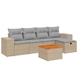vidaXL Juego de sofás jardín con cojines beige mezcla 6 pzas ratán PE