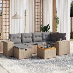 vidaXL Juego de sofás jardín con cojines beige mezcla 7 pzas ratán PE