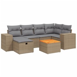 vidaXL Juego de sofás jardín con cojines beige mezcla 7 pzas ratán PE