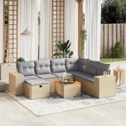 vidaXL Juego de sofás jardín con cojines beige mezcla 8 pzas ratán PE