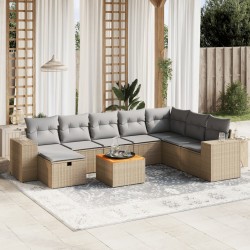 vidaXL Juego de sofás jardín con cojines beige mezcla 9 pzas ratán PE