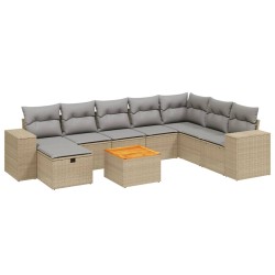 vidaXL Juego de sofás jardín con cojines beige mezcla 9 pzas ratán PE