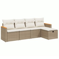 vidaXL Juego de sofás jardín con cojines 5 pzas ratán sintético beige