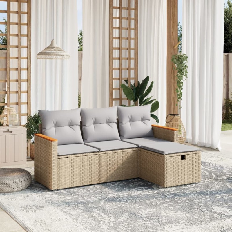 vidaXL Juego de sofás jardín con cojines beige mezcla 4 pzas ratán PE vidaXL Juego de sofás jardín con cojines beige mezcla 4 pzas ratán PE