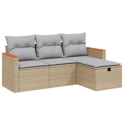 vidaXL Juego de sofás jardín con cojines beige mezcla 4 pzas ratán PE