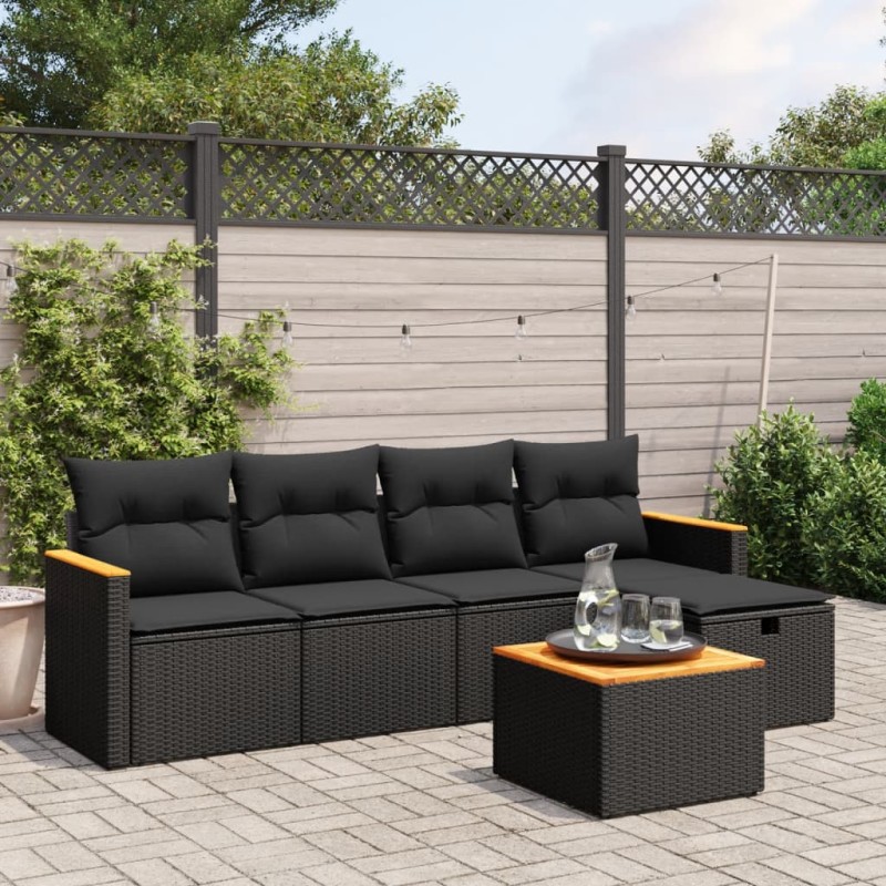 vidaXL Set de sofás de jardín 6 piezas y cojines ratán sintético negro vidaXL Set de sofás de jardín 6 piezas y cojines ratán sintético negro
