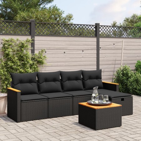 vidaXL Set de sofás de jardín 6 piezas y cojines ratán sintético negro
