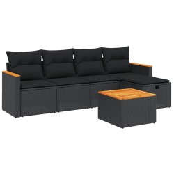 vidaXL Set de sofás de jardín 6 piezas y cojines ratán sintético negro